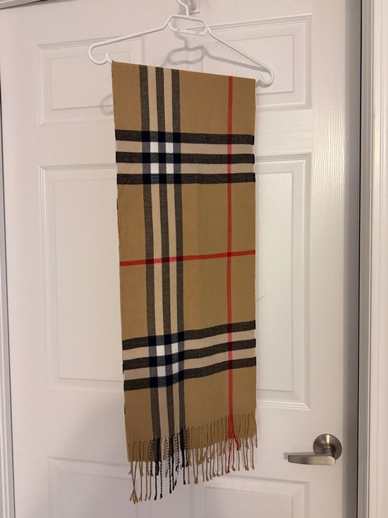 Accessories - Tan Plaid Fringe Scarf with Classic Check